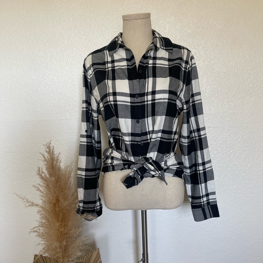 Port Authority black and white plaid long sleeve